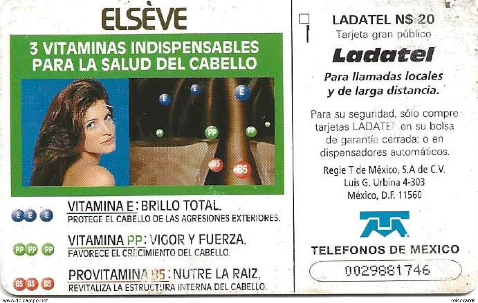 Mexico: Telmex/lLadatel - 1996 L'Oréal,Elsève - Messico
