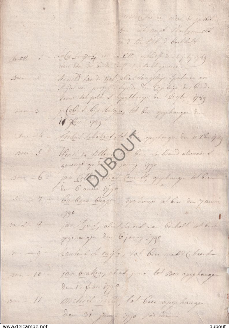 Limburg/Bree/Bocholt - Manuscript ± 1789 Lijst Opgehangen Criminelen !! (V3104) - Manuskripte