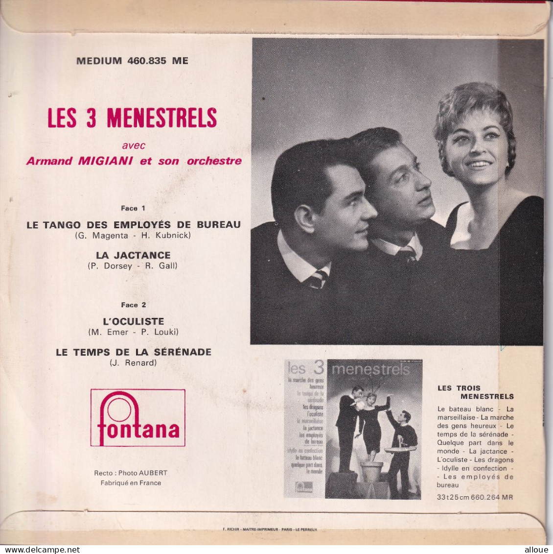 LES 3 MENESTRELS - FR EP - LE TANGO DES EMPLOYES DE BUREAU + 3 - Autres - Musique Française