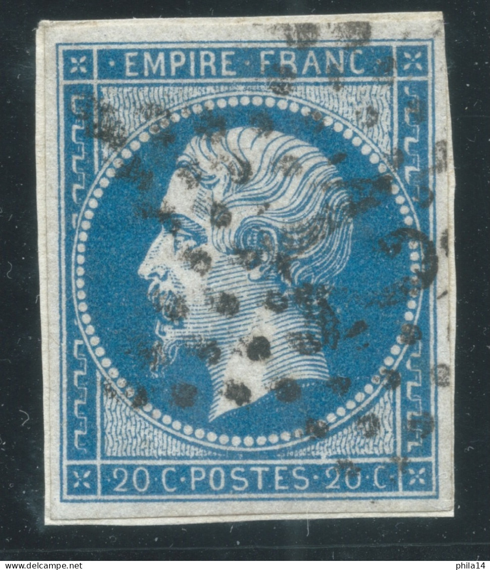 N°14 20c BLEU NAPOLEON TYPE 2 SUR FRAGMENT / OBLITERATION ETOILE DE PARIS 12 - 1853-1860 Napoléon III.