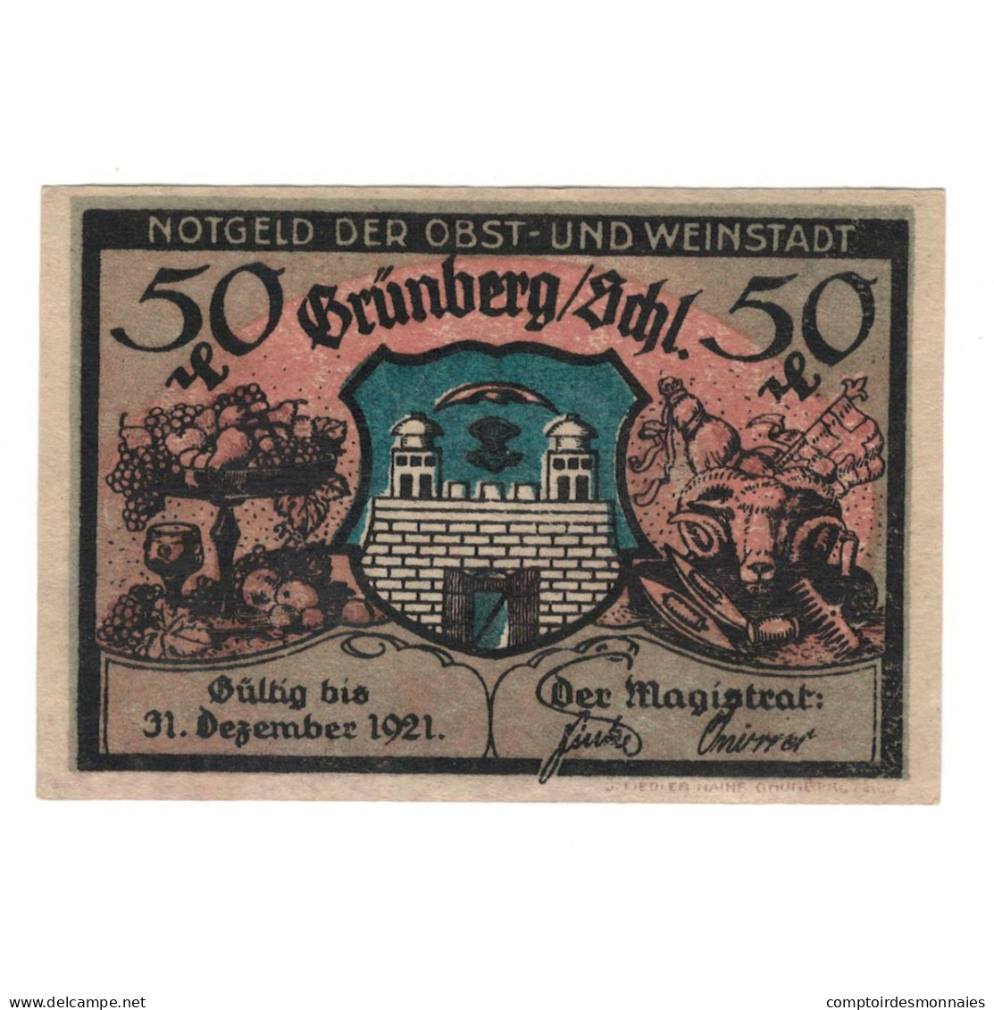 Billet, Allemagne, Grünberg, 50 Pfennig, Personnage, 1921, 1921-12-31, SUP+ - Andere & Zonder Classificatie