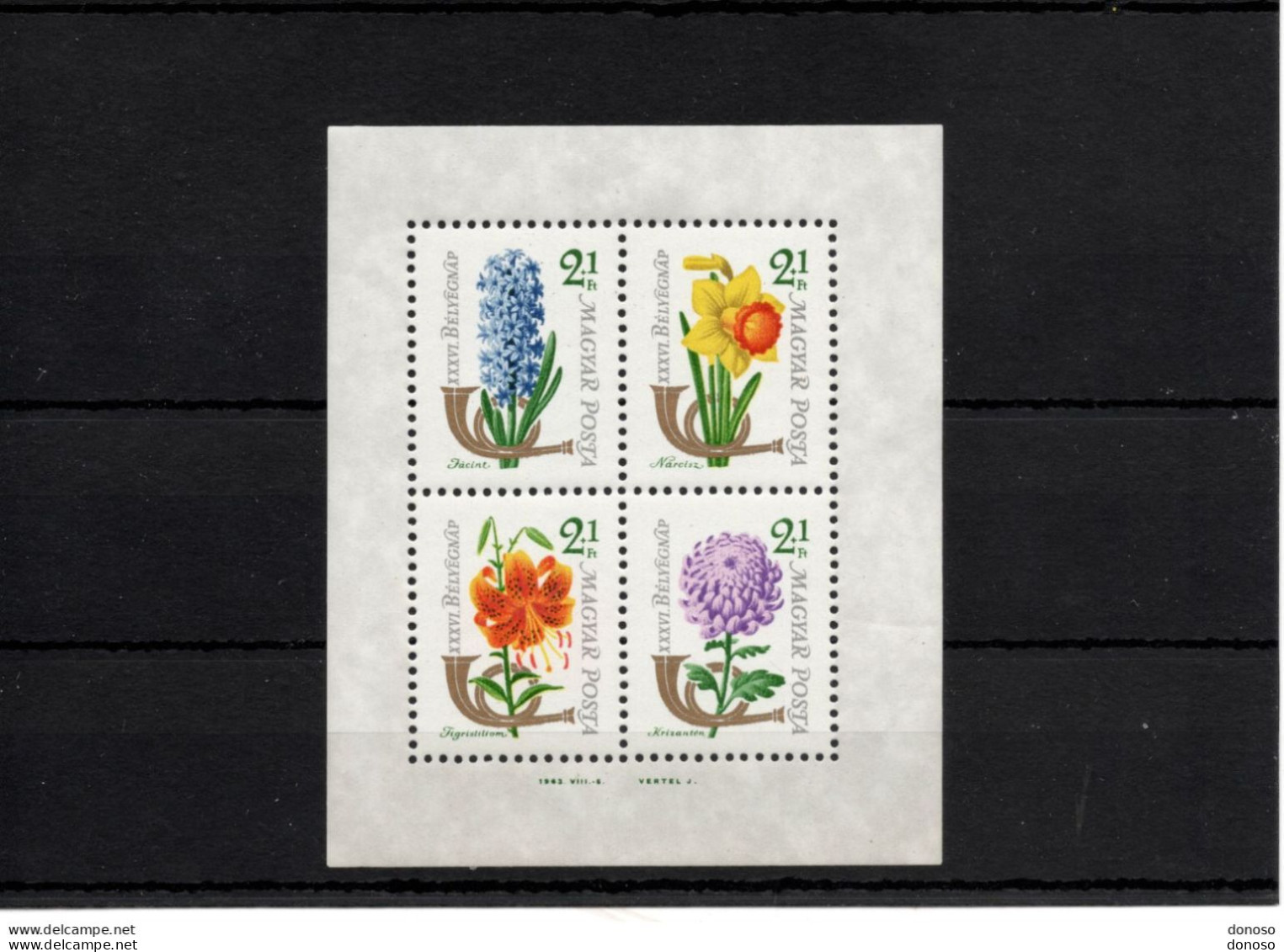 HONGRIE 1963 Fleurs, Jacinthe, Narcisse, Lys Tigré, Chrysanthème Yvert BF 45, Michel Bl 39 NEUF** MNH Cote Yv 10 Euros - Blocks & Kleinbögen