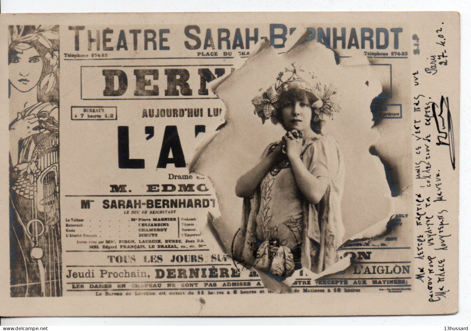 Carte Postale Ancienne De Comédienne: Sarah Bernhardt (23). L'Aiglon, Théâtre Sarah Bernhardt - Artiesten