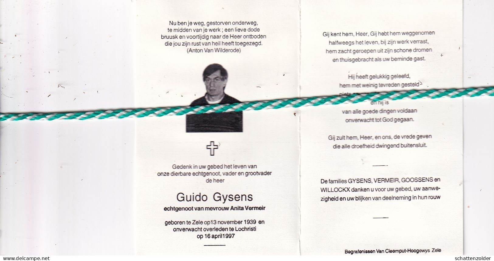 Guido Gysens-Vermeir, Zele 1939, Lochristi 1997. Foto - Todesanzeige