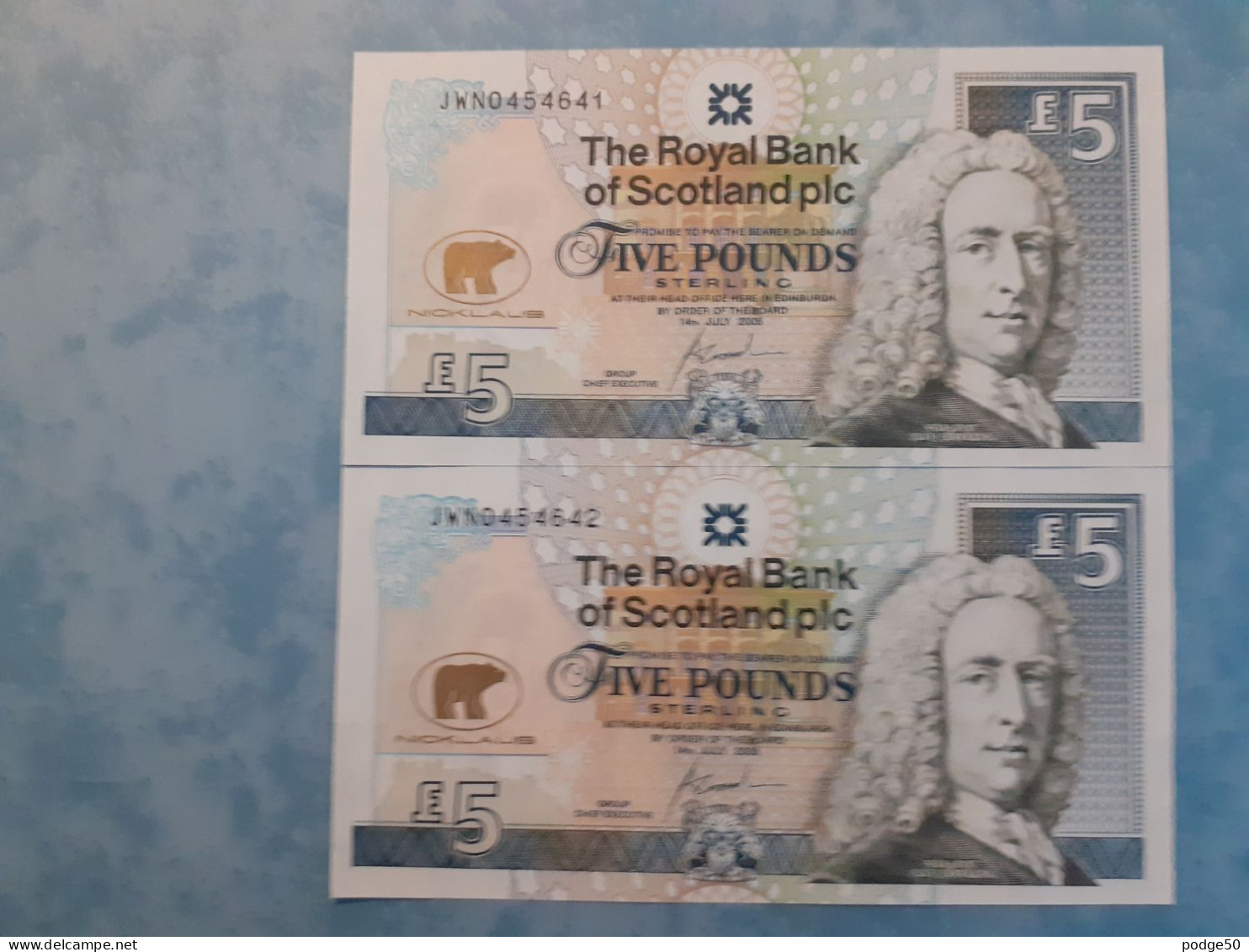 ROYAL BANK OF SCOTLAND 2005 UNCIRCULATED CONSECUTIVE JACK NICKLAUS £5 NOTES - 5 Pond