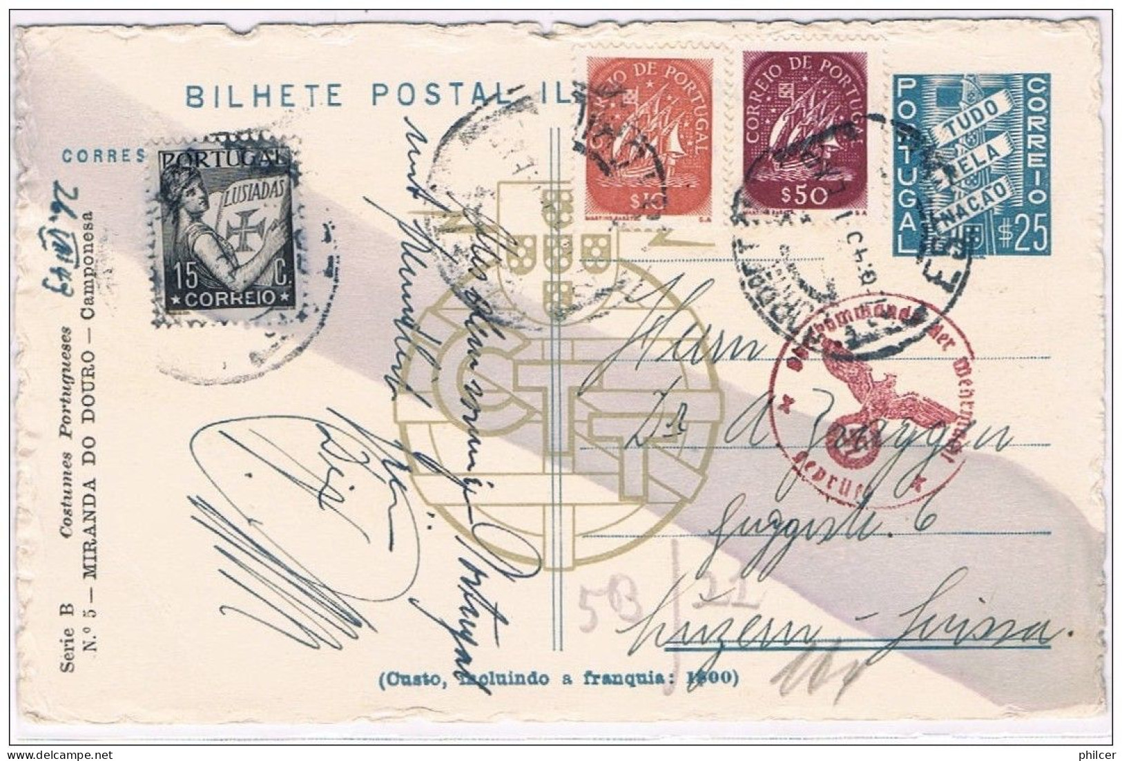 Portugal, 1943, # OM 93/5, Estoril-Luzern - Cartas & Documentos