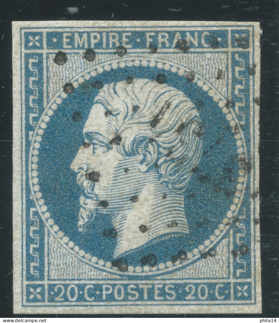 N°14 20c BLEU LAITEUX SUR VERDATRE NAPOLEON TYPE 1 / OBLITERATION PC 3731 IND NEMOURS ALGERIE - 1853-1860 Napoléon III