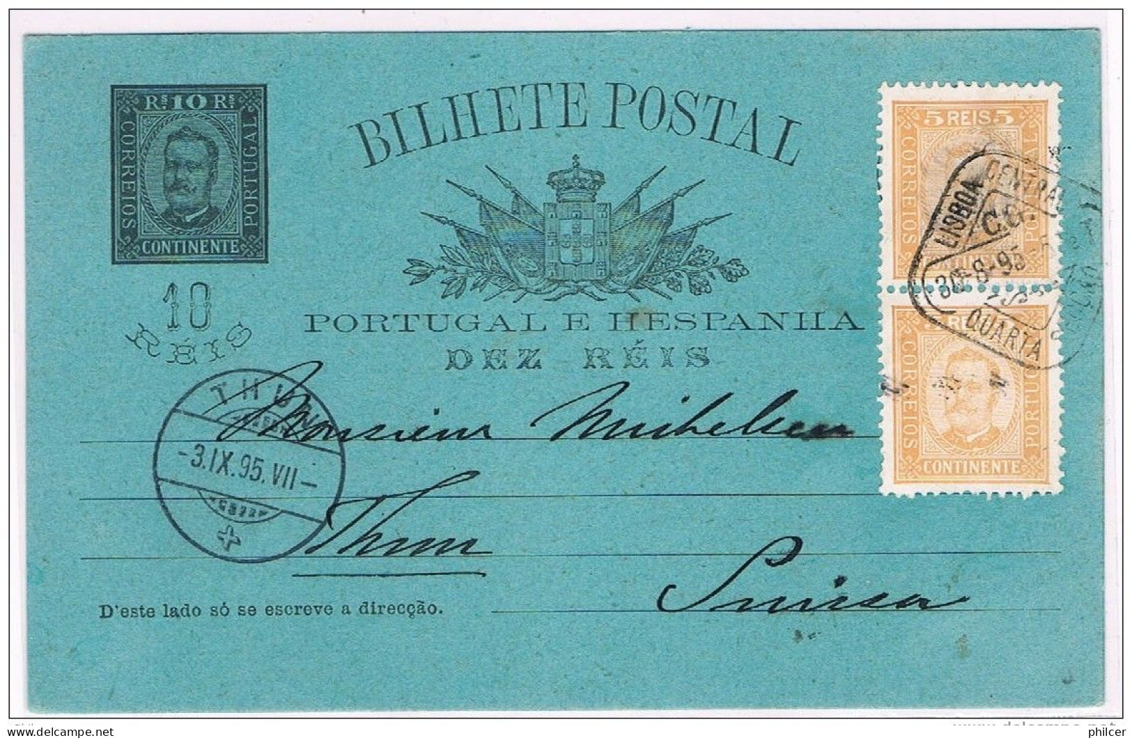 Portugal, 1895, # OM 13, Lisboa-Thun - Entiers Postaux