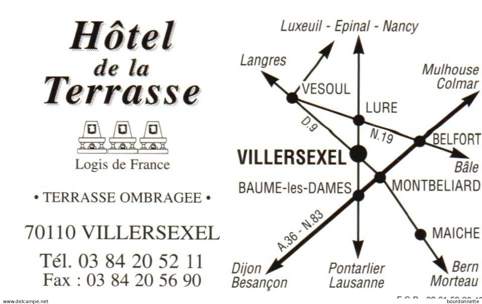 70  -   VILLERSEXEL    -PUB - CARTE VISITE -RESTAURANT DE LA TERRASSE - Villersexel