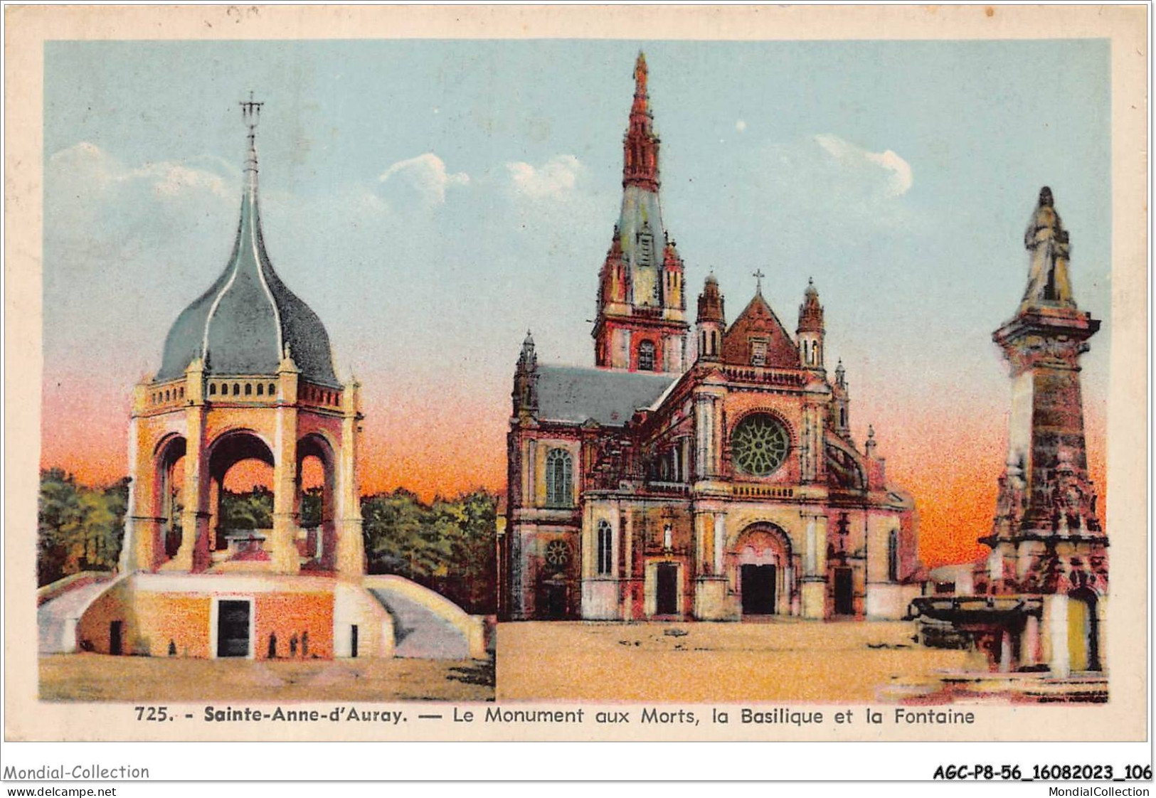 AGCP8-56-0679 - Sainte-Anne-d'Auray - Le Monument Aux Morts - La Basilique Et La Fontaine - Auray