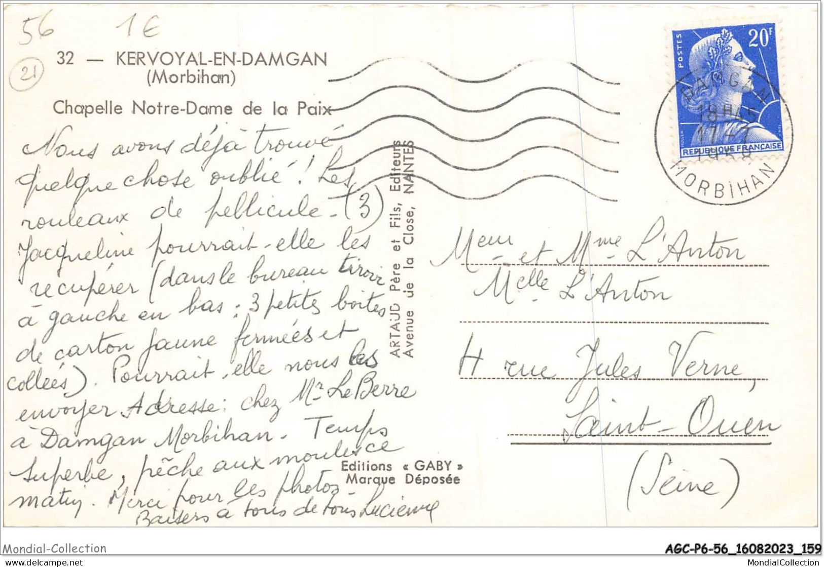 AGCP6-56-0534 - KERVOYAL-EN-DAMGAN - Chapelle Notre-Dame De La Paix - Autres & Non Classés