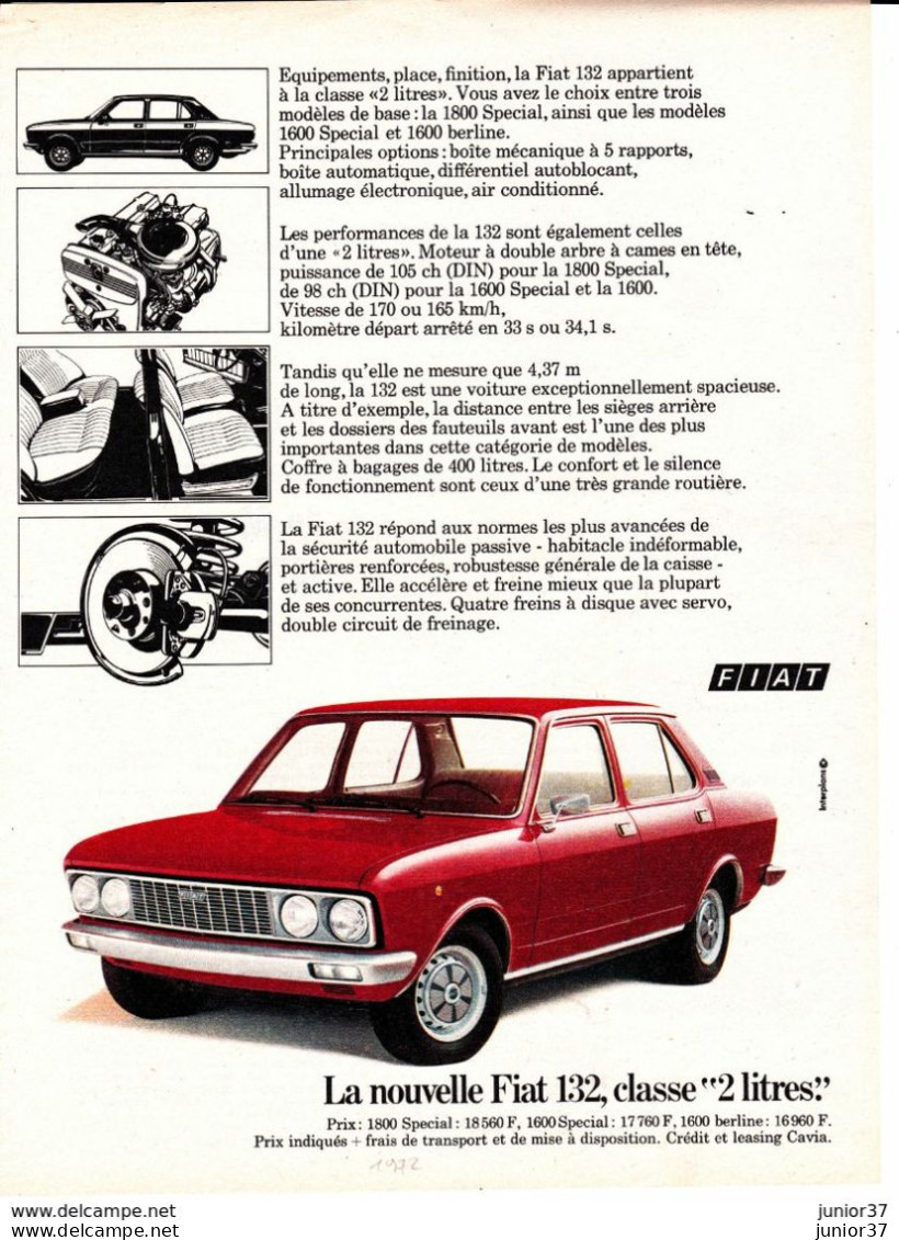 2 Feuillets De Magazine Fiat 132 1972 & 132 GL 1974 - Coches
