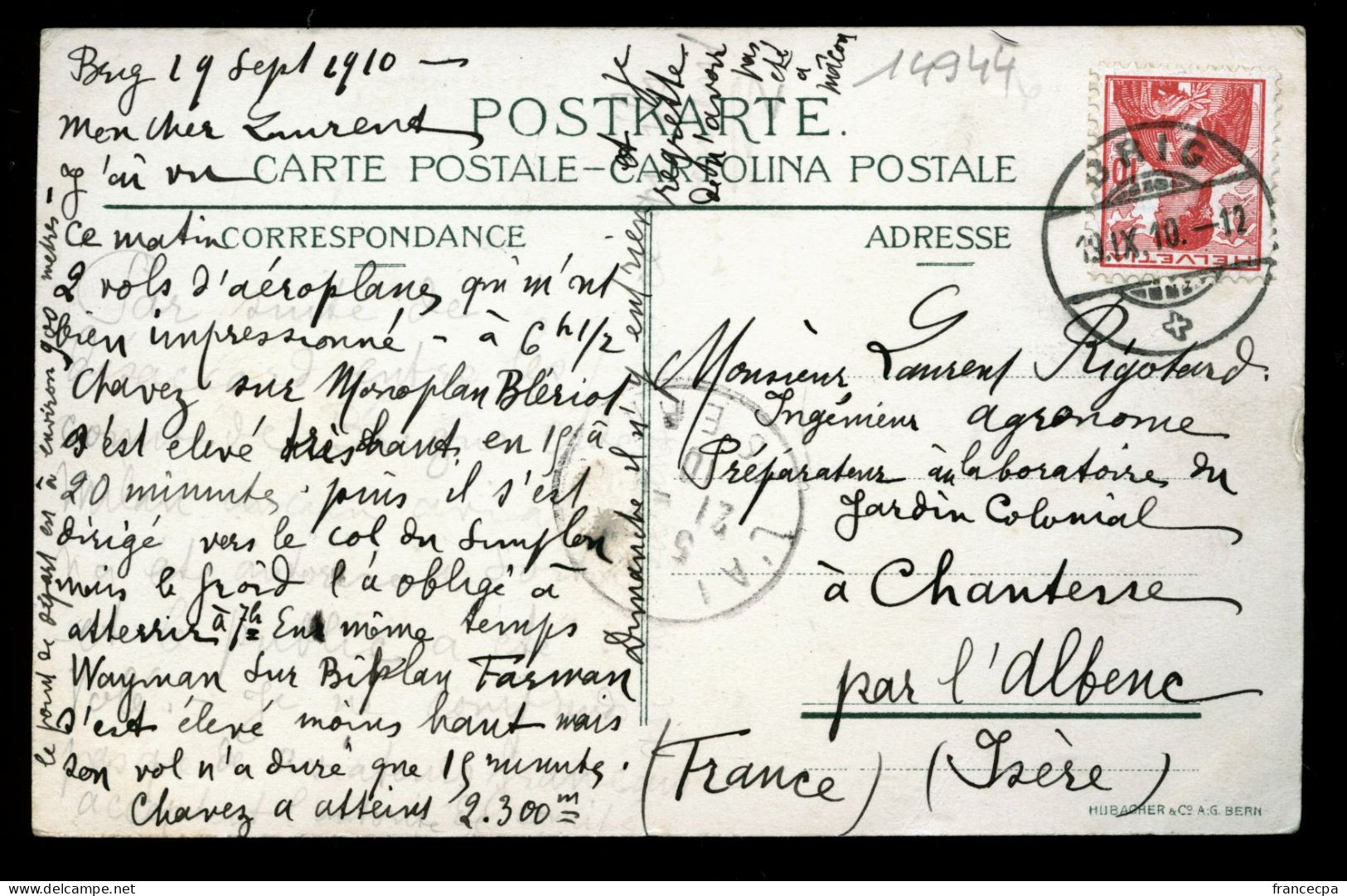 14944 - SUISSE -  Brigue - Semaine De Vol - 1er Vol Alpin Brigue-Domodossola - 18.24. Septembre 1910 - Brigue-Glis 