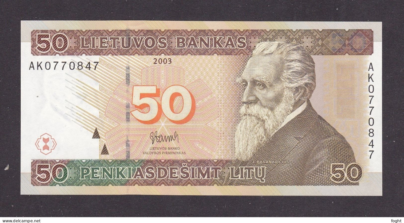 2003 AK Lithuania Bank Of Lithuania Banknote 50 Litų,P#67,UNC - Litauen