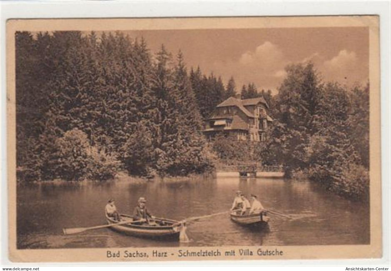 39085007 - Bad Sachsa Im Harz. Schmelzteich Mit Villa Gutsche Gelaufen, Marke Entfernt, Handschriftliches Datum Von 191 - Bad Sachsa