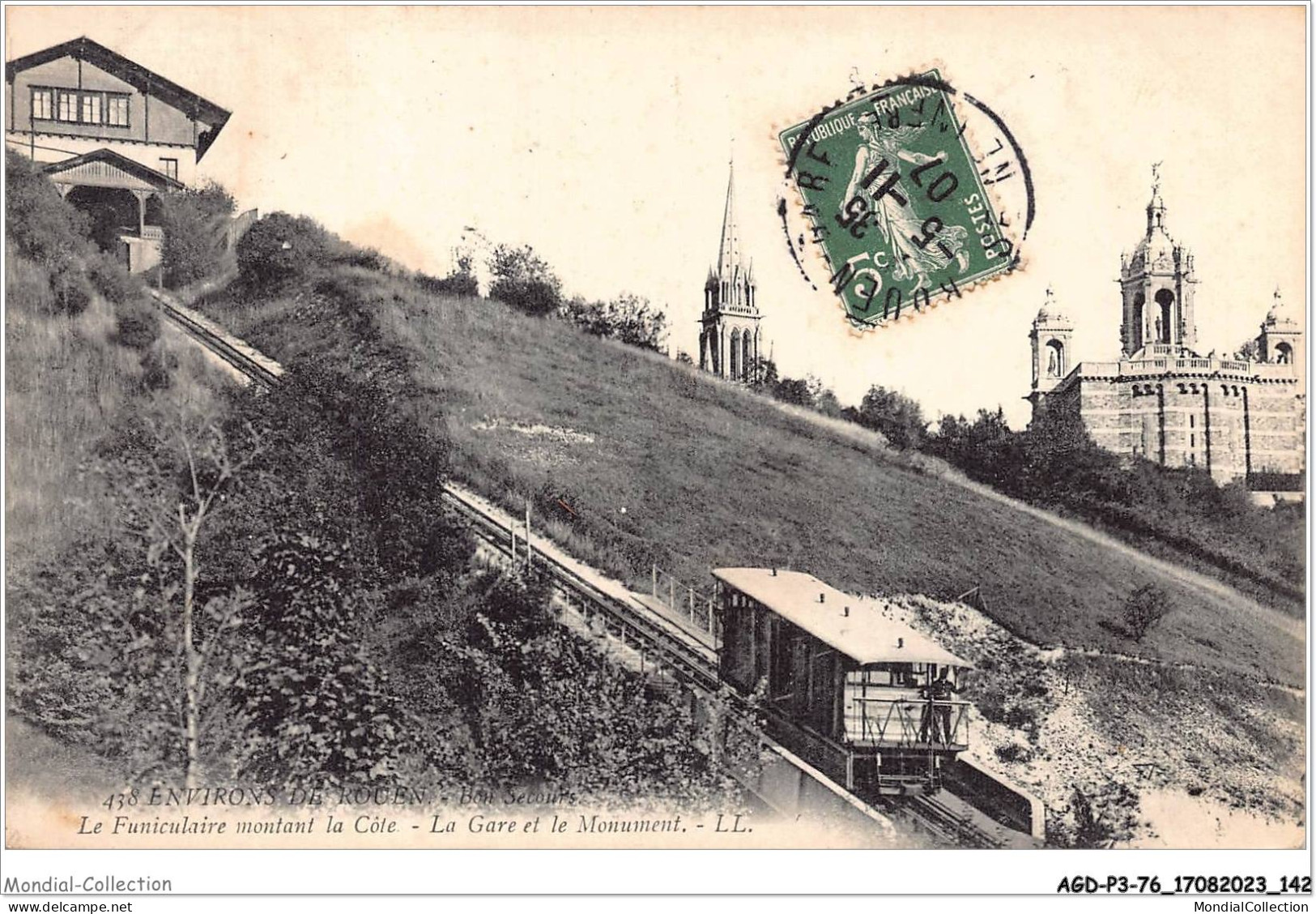 AGDP3-76-0256 - Environs De ROUEN - BONSECOURS - Le Funiculaire Montant La Côte - La Gare Et Le Monument  - Bonsecours