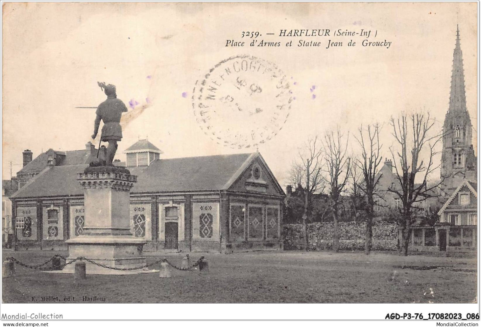 AGDP3-76-0228 - HARFLEUR - Place D'armes Et Statue Jean De Grouchy  - Harfleur