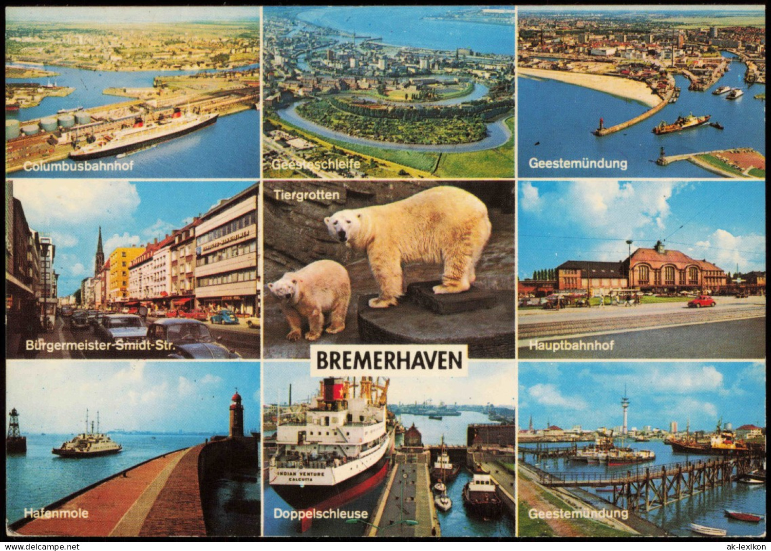 Bremerhaven U.a. Luftaufnahmen, Straßen, Hafen, Bahnhof, Tiergrotte Eisbär 1973 - Bremerhaven