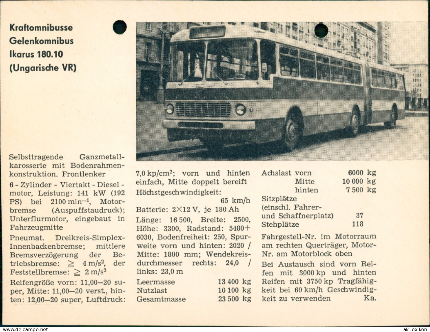 Bus Kraftomnibusse Gelenkomnibus Ikarus 180.10 (Ungarische VR) 1959 - Autobus & Pullman