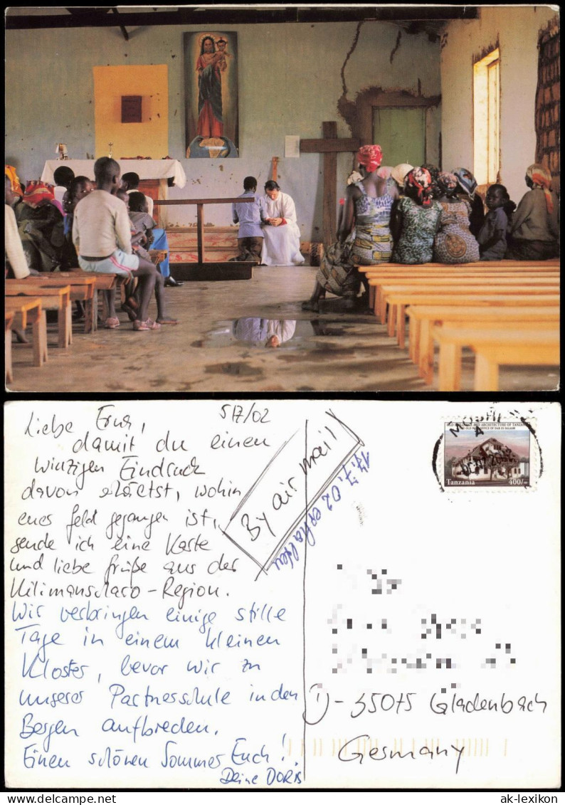Postcard .Tansania Tansania Tanzania Gottesdienst Kirche 2002  Gel. Airmail - Tanzania