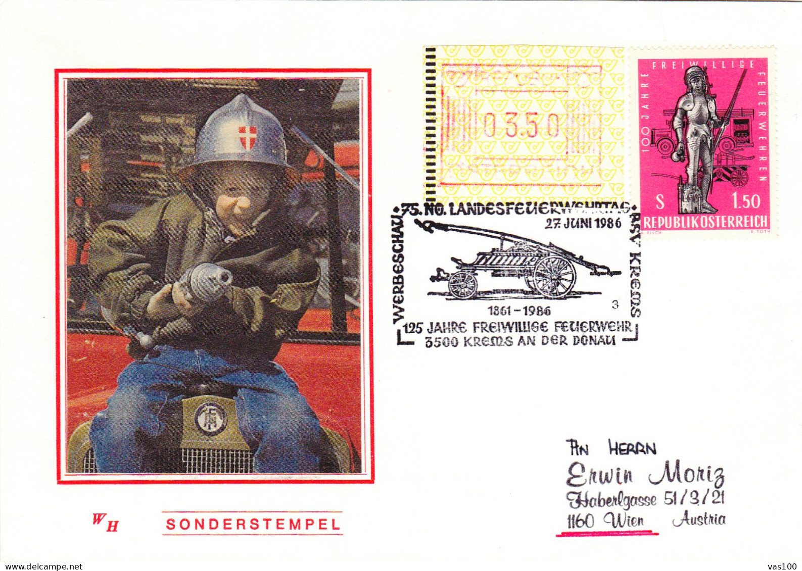 AUSTRIA POSTAL HISTORY / Fireman ,27.06.1986 - Brieven En Documenten