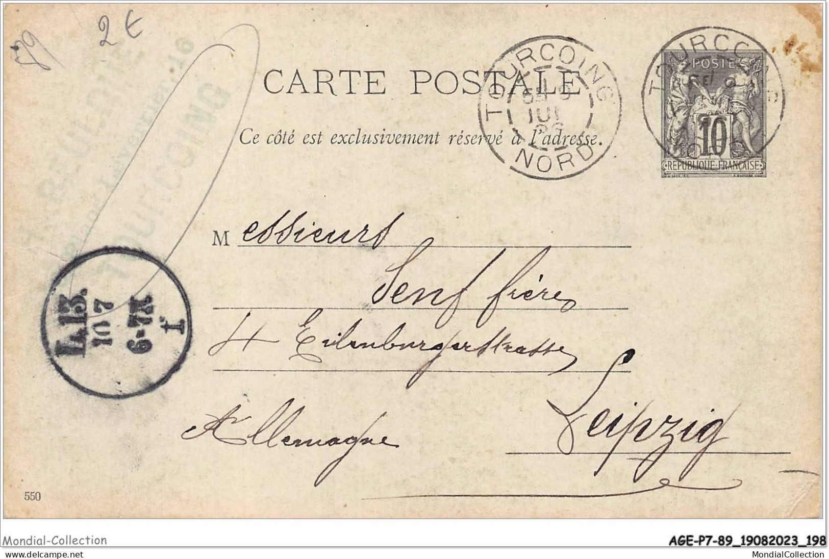 AGEP7-89-0680 - TOURCOING ENTIER 1896 CACHET MILITAIRE GUERRE REGIMENT - Tourcoing