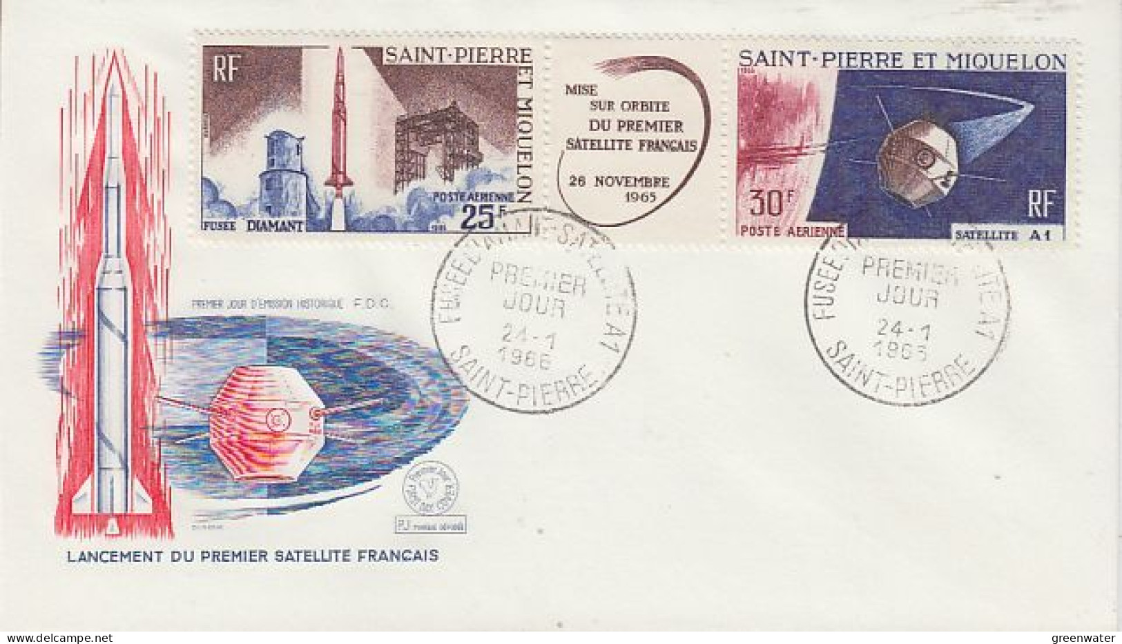 Saint Pierre Et Miquelon Lancement Premier Satellite Français 2v FDC 1965 (OO157) - Amérique Du Nord