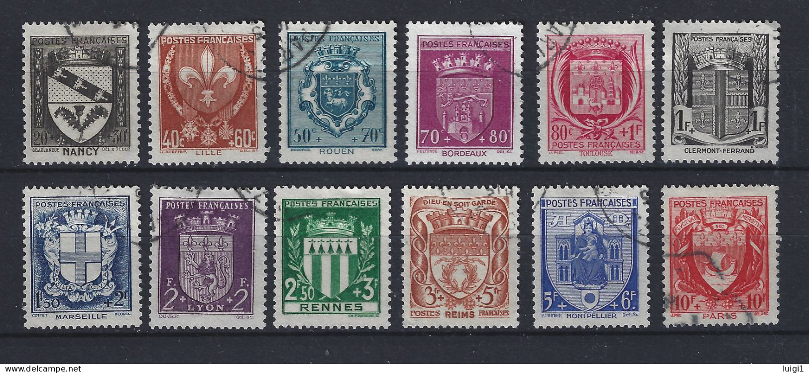 FRANCE 1941 - " Armoiries De Ville (I) " - Y&T N° 526 à 537 - 12 Valeurs Oblitérées. TB. - 1941-66 Wappen
