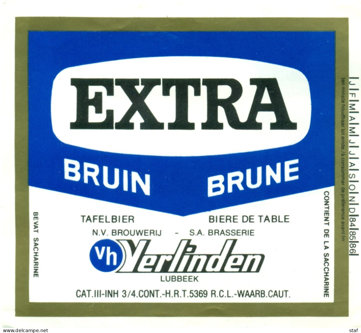 Oud Etiket Bier Extra Bruin - Brouwerij / Brasserie Verlinden Te Lubbeek - Birra