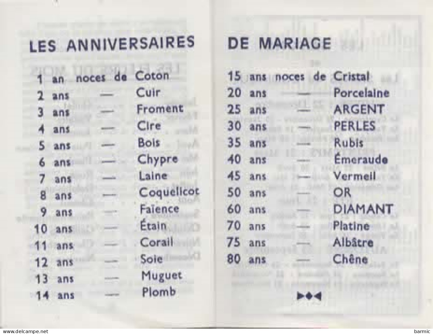 CALENDRIER COMPLET ANNEE 1975, FETES A SOUHAITER, LANGAGE DES FLEURS ET MOIS, ANNIVERSAIRE DE MARIAGE  REF 16117