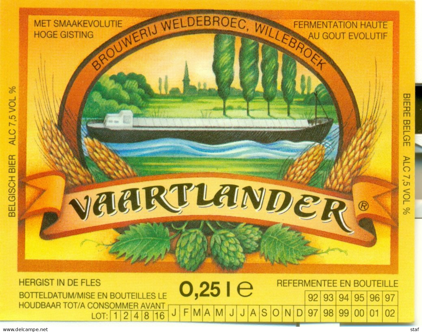 Oud Etiket Bier Vaartlander - Brouwerij / Brasserie Weldebroec Te Willebroek - Bière