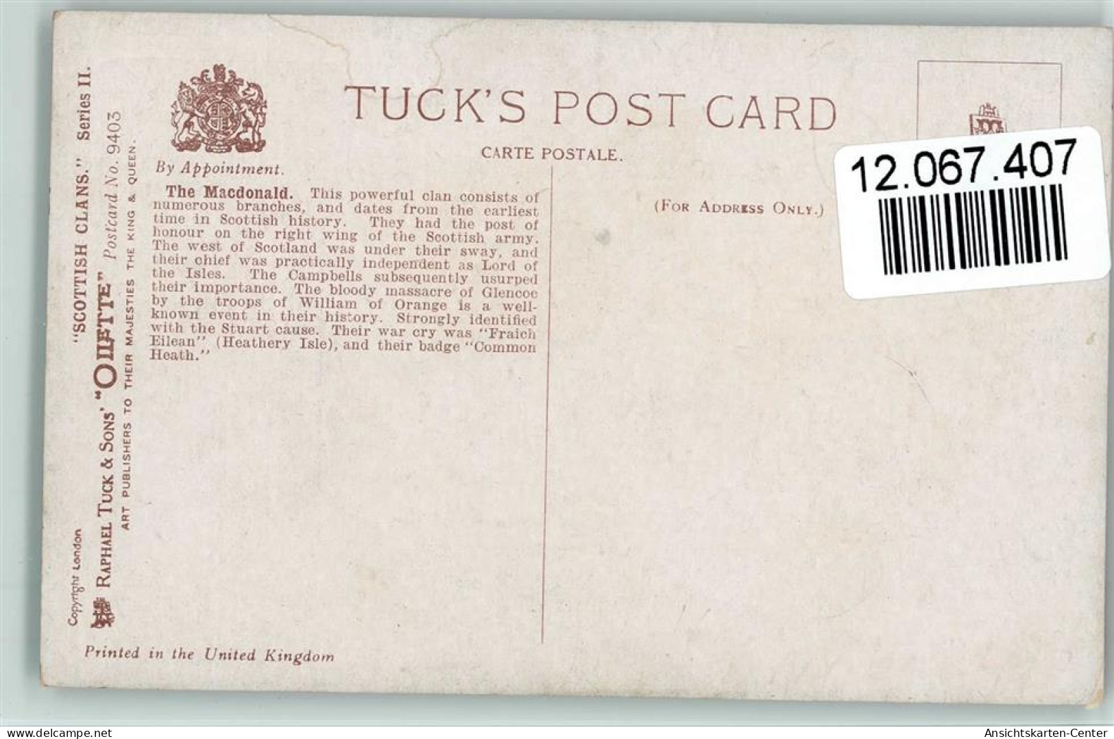 12067407 - Tucks Oilette Scottish Clans Series II - Autres & Non Classés