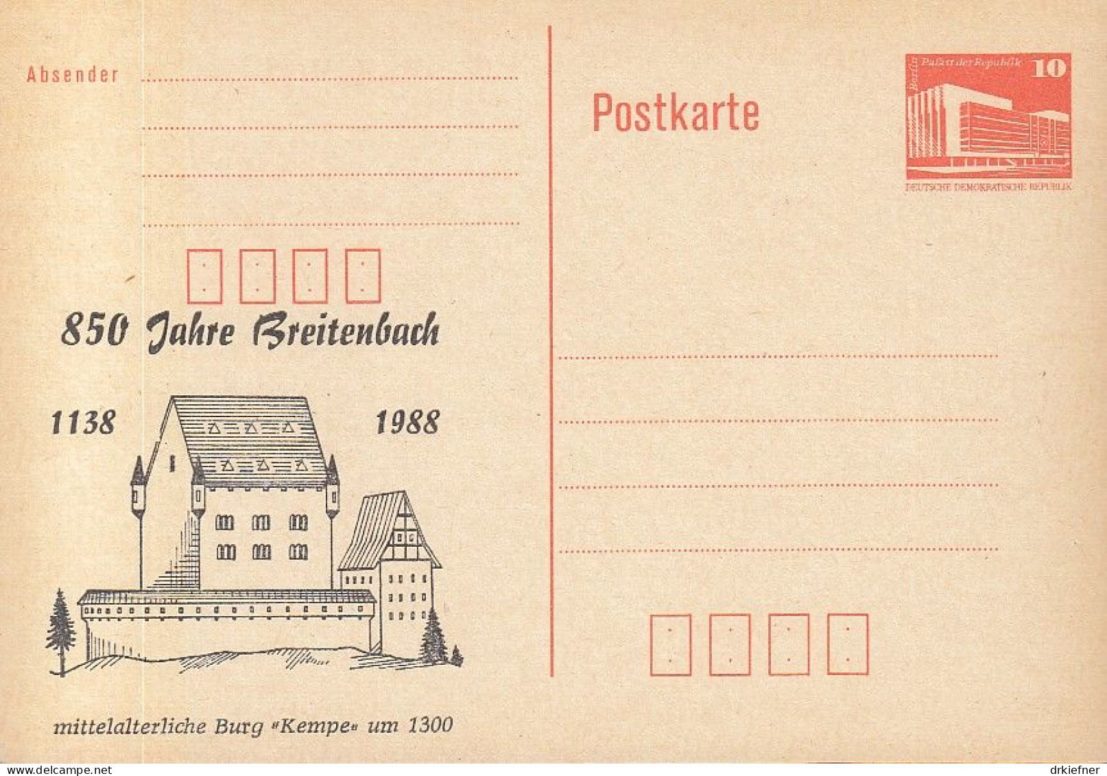 DDR PP 19 I, Ungebraucht, 850 Jahre Breitenbach, 1988 - Private Postcards - Mint