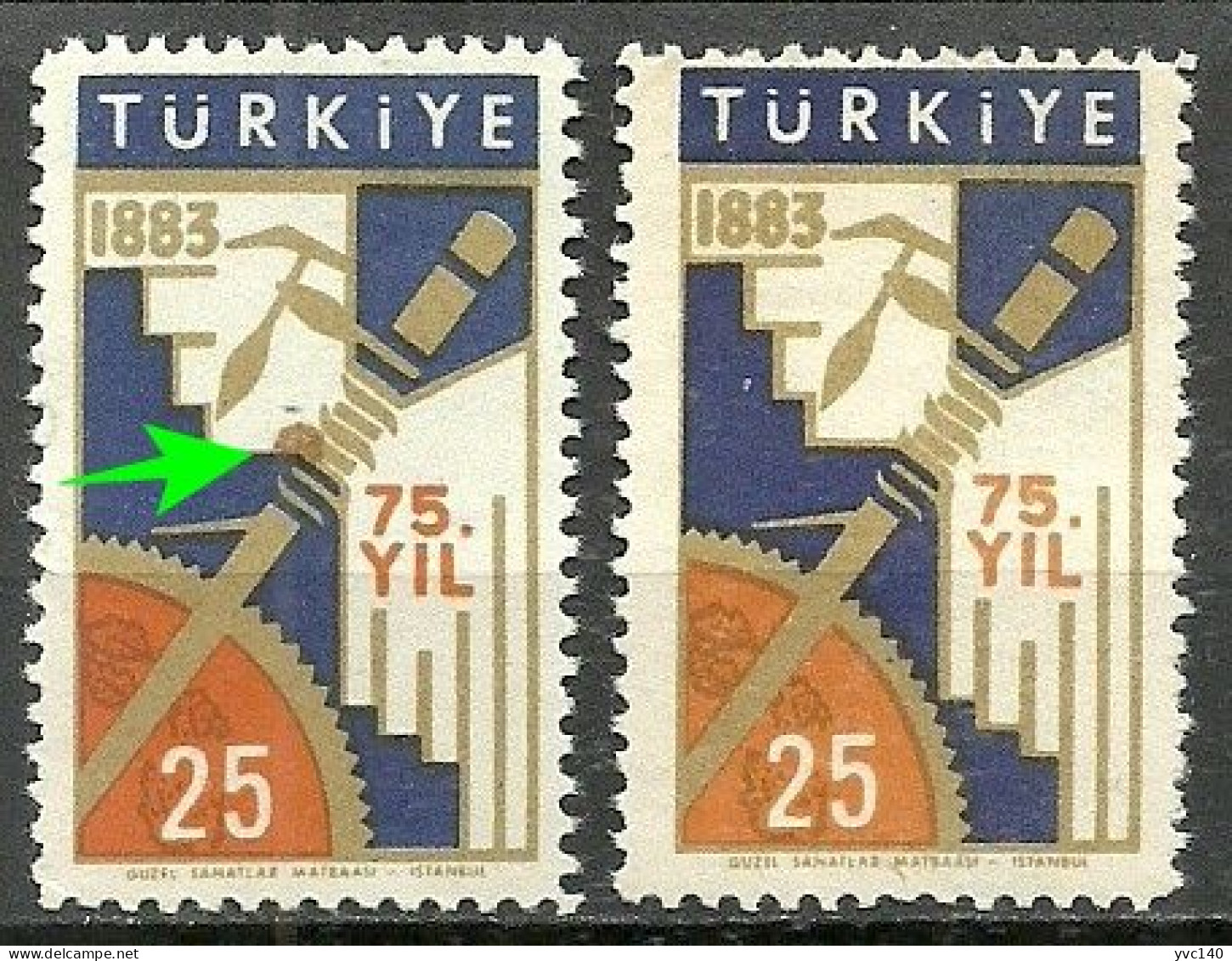 Turkey; 1958 75th Anniv. Of Economics And Commerce College 25 K. ERROR "Print Stain" - Unused Stamps