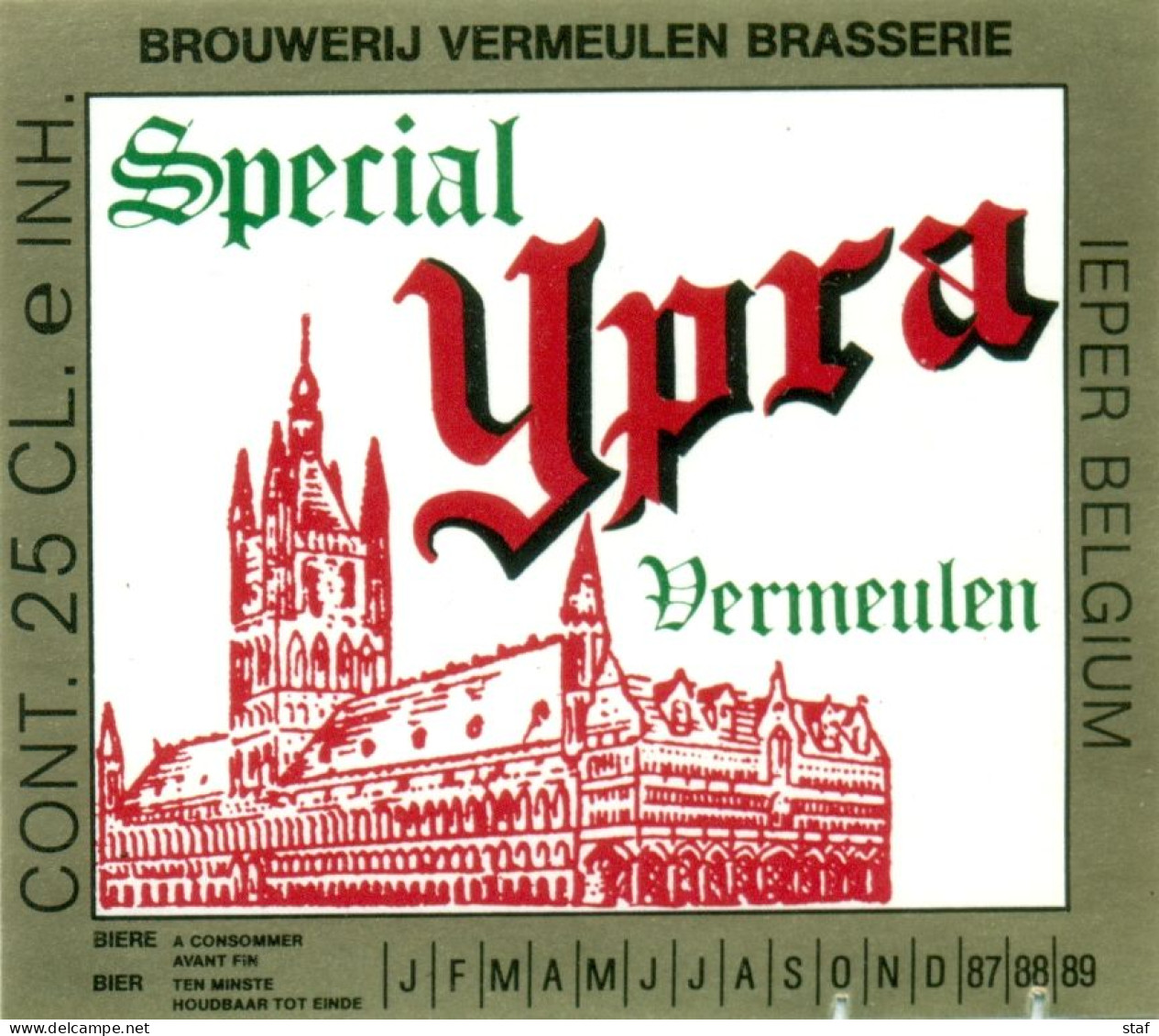 Oud Etiket Bier Ypra - Brouwerij / Brasserie Vermeulen Te Ieper - Bier