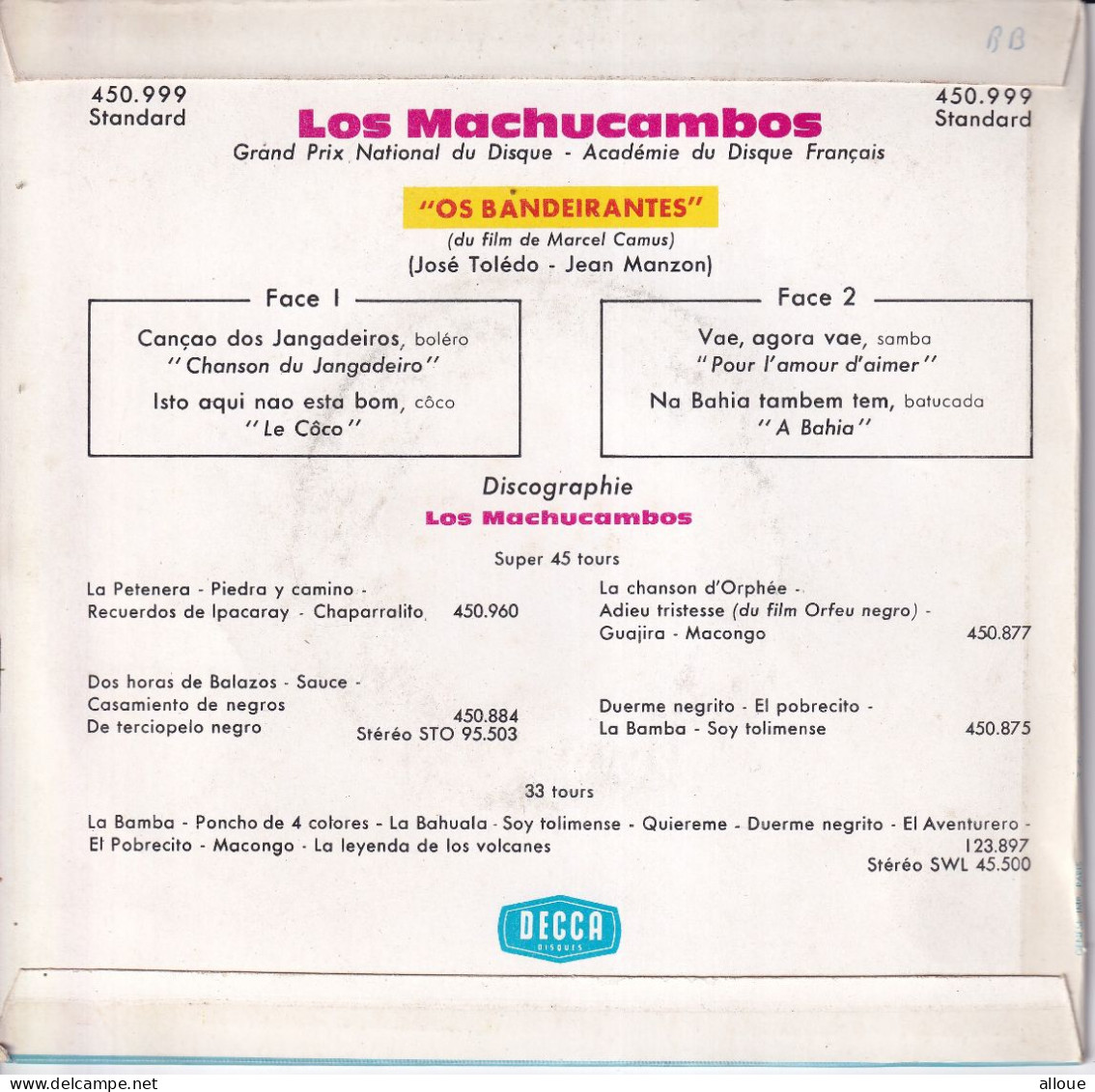 LOS MACHUCAMBOS - FR EP - OS BANDEIRANTES (du Film De MARCEL CAMUS)+ 3 - Música Del Mundo