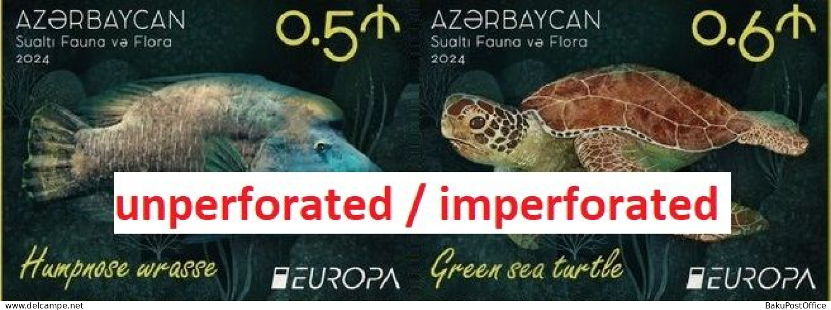 Azerbaijan 2024 CEPT EUROPA Underwater Fauna & Flora Part Booklet Without Cover 2 Stamps IMPERFORATED / UNPERFORATED - Azerbaïdjan