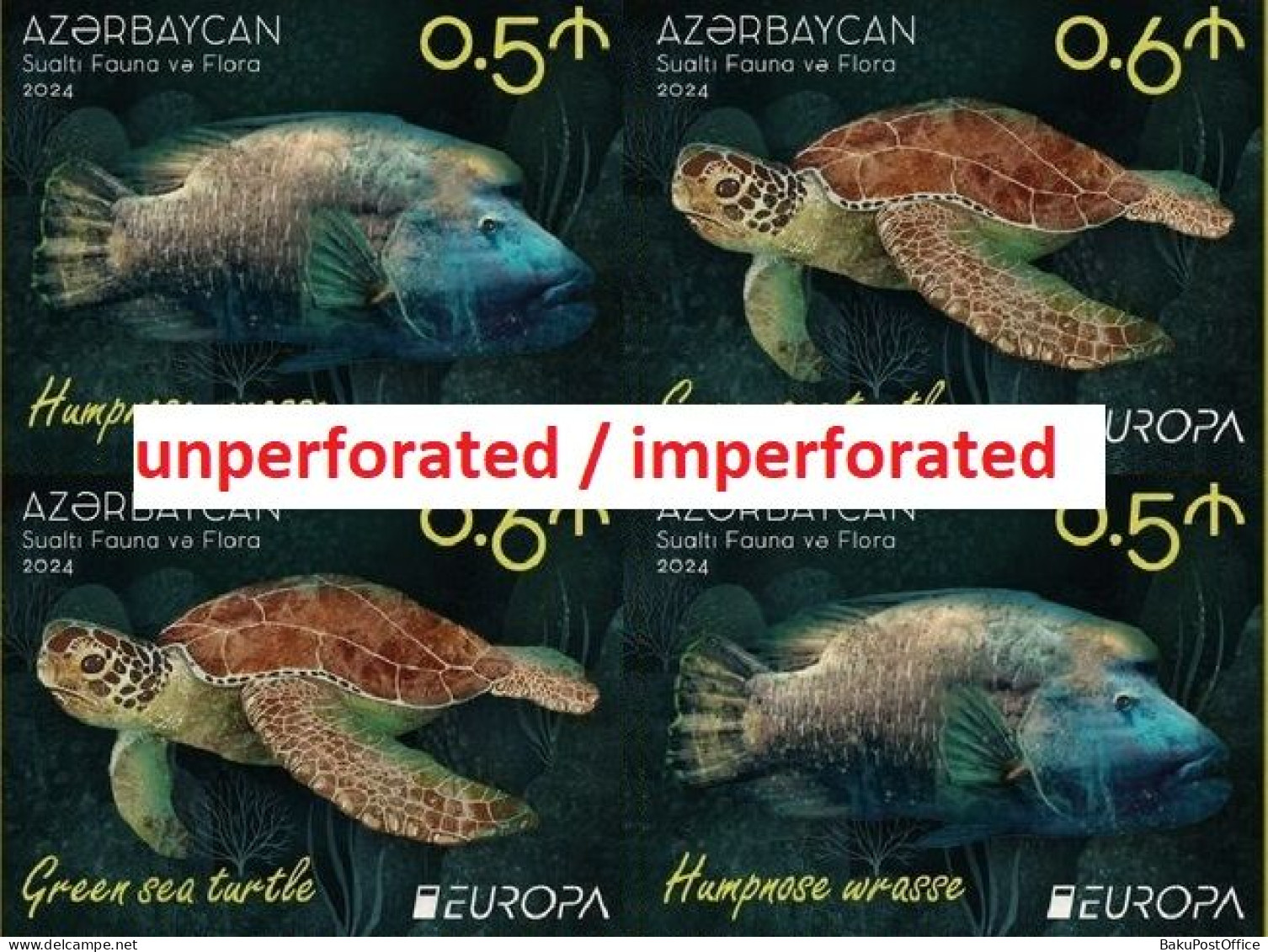 Azerbaijan 2024 CEPT EUROPA Underwater Fauna & Flora Half Booklet Without Cover 4 Stamps IMPERFORATED / UNPERFORATED - Azerbaïjan