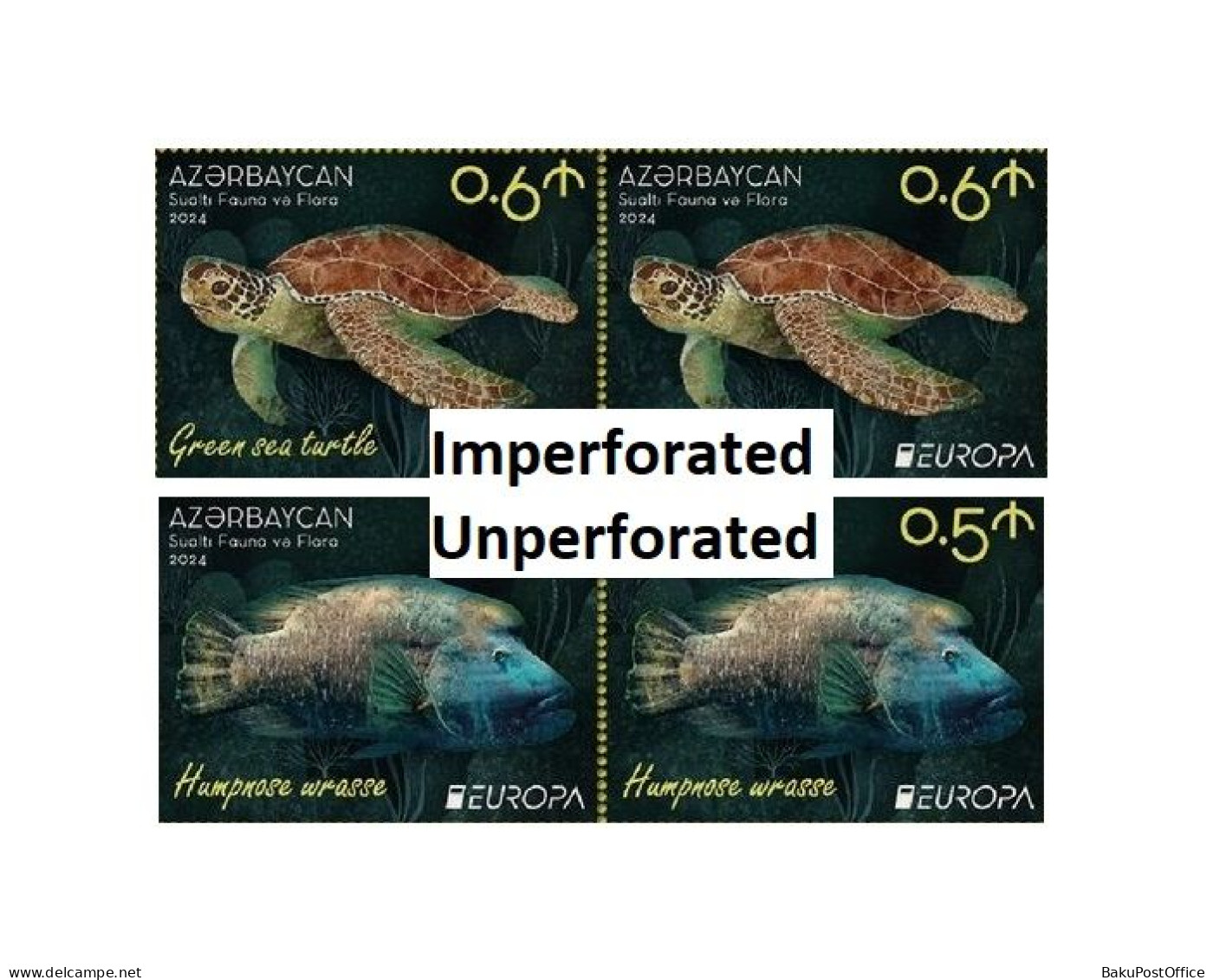 Azerbaijan 2024 CEPT EUROPA Underwater Fauna & Flora 2 X 2 Stamps From Sheets IMPERFORATED / UNPERFORATED - Azerbaïdjan