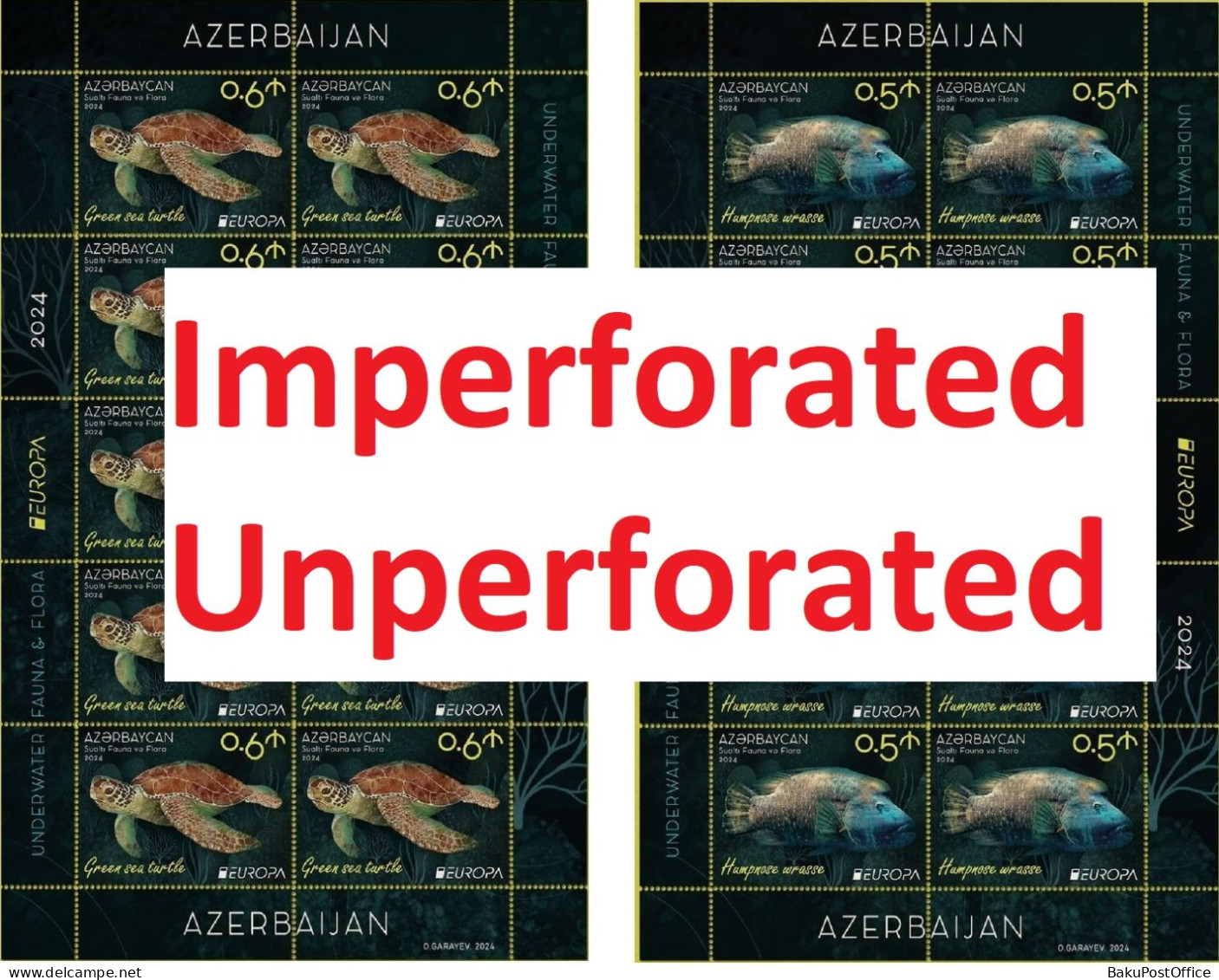 Azerbaijan 2024 CEPT EUROPA Underwater Fauna & Flora 2 Full Sheets IMPERFORATED / UNPERFORATED - Azerbaiján