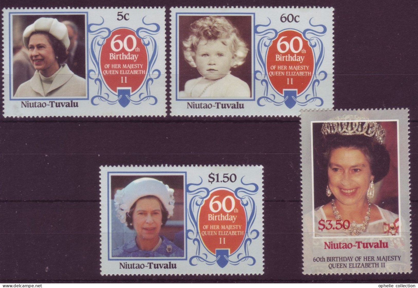 Océanie - Niutao Tuvalu - 60th Birthday Of Her Majesty Elisabeth II - 4 Timbres Différents - 7274 - Tuvalu (fr. Elliceinseln)