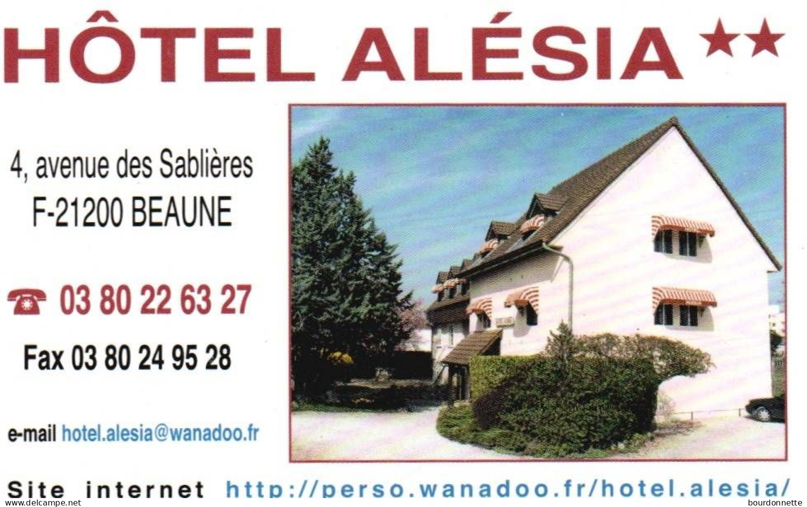 21 -  BEAUNE   -PUB - CARTE VISITE -RESTAURANT   HOTEL   ALESIA - Beaune