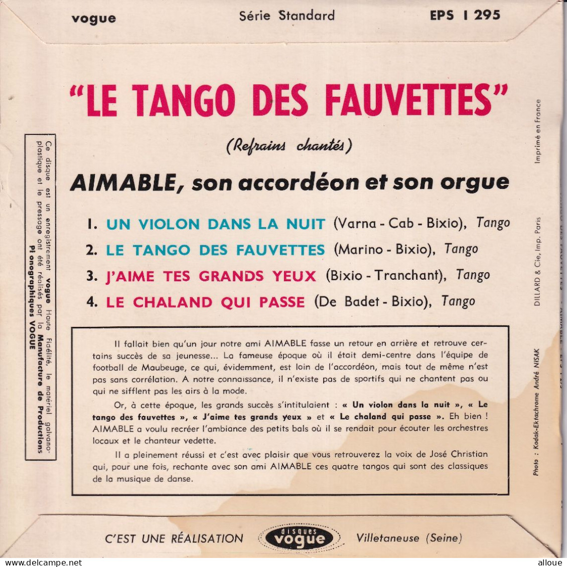 AIMABLE  - FR EP -  LE TANGO DES FAUVETTES  + 3 - Otros - Canción Francesa