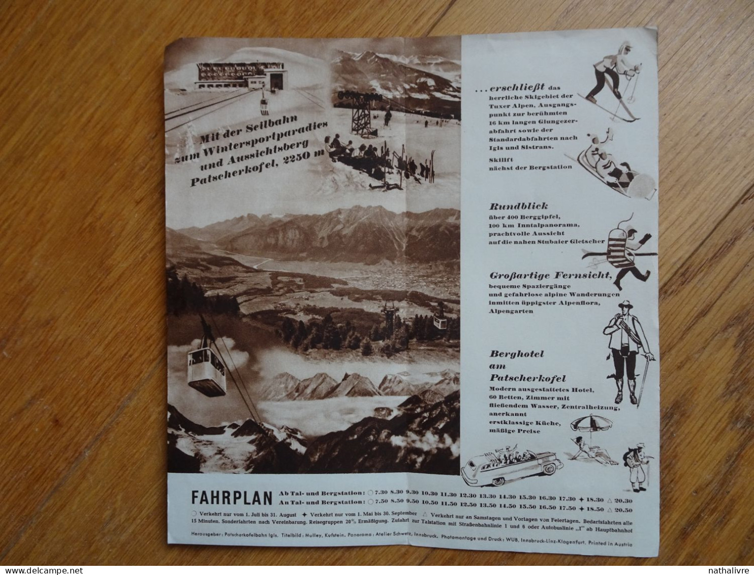 TYROL DEPLIANT TOURISTIQUE PATSCHERKOFELBAHN Années 50/60 - Tourism Brochures