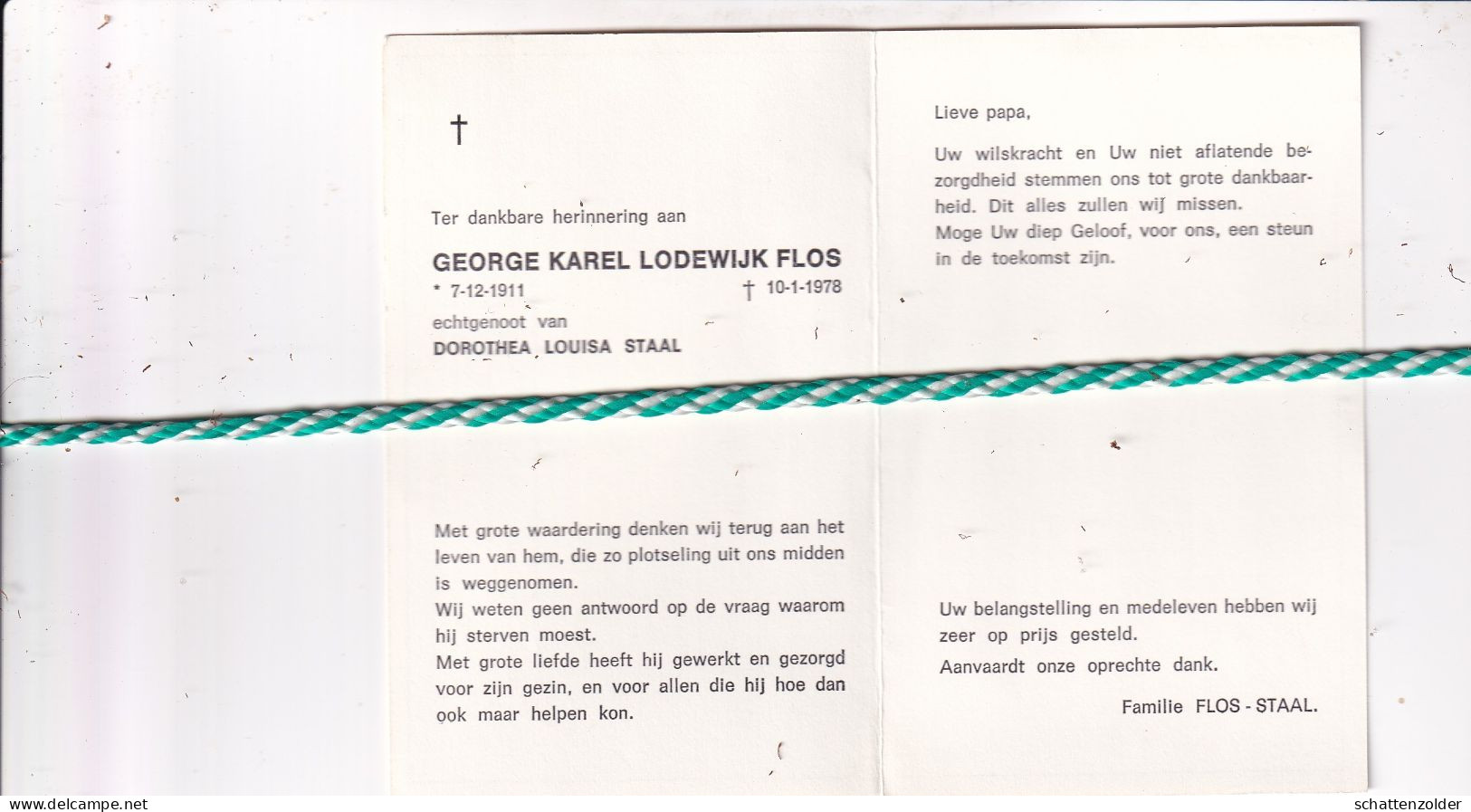 George Karel Lodewijk Flos-Staal, 1911, 1978 - Obituary Notices