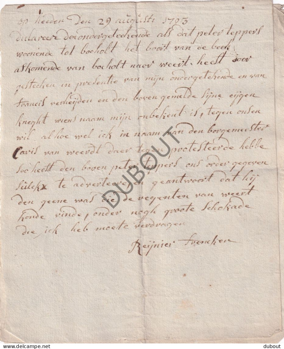 /Weert/bocholt - Manuscript  1793 - Getuigenis (V3103) - Manuskripte