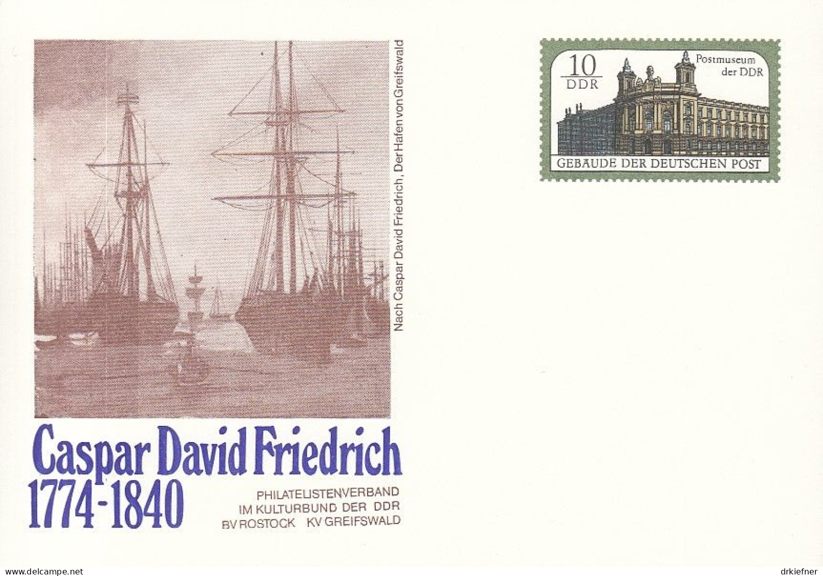 DDR PP 21, Ungebraucht, Caspar David Friedrich, Hafen Von Greifswald, 1990 - Privatpostkarten - Ungebraucht