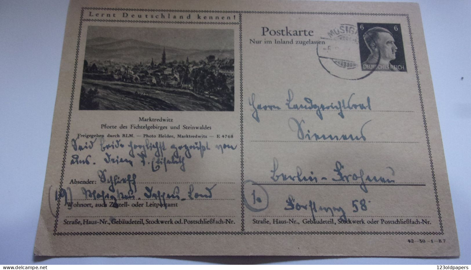 WWII MARKTREDWITZ ENTIER POSTAL - Guerre De 1939-45