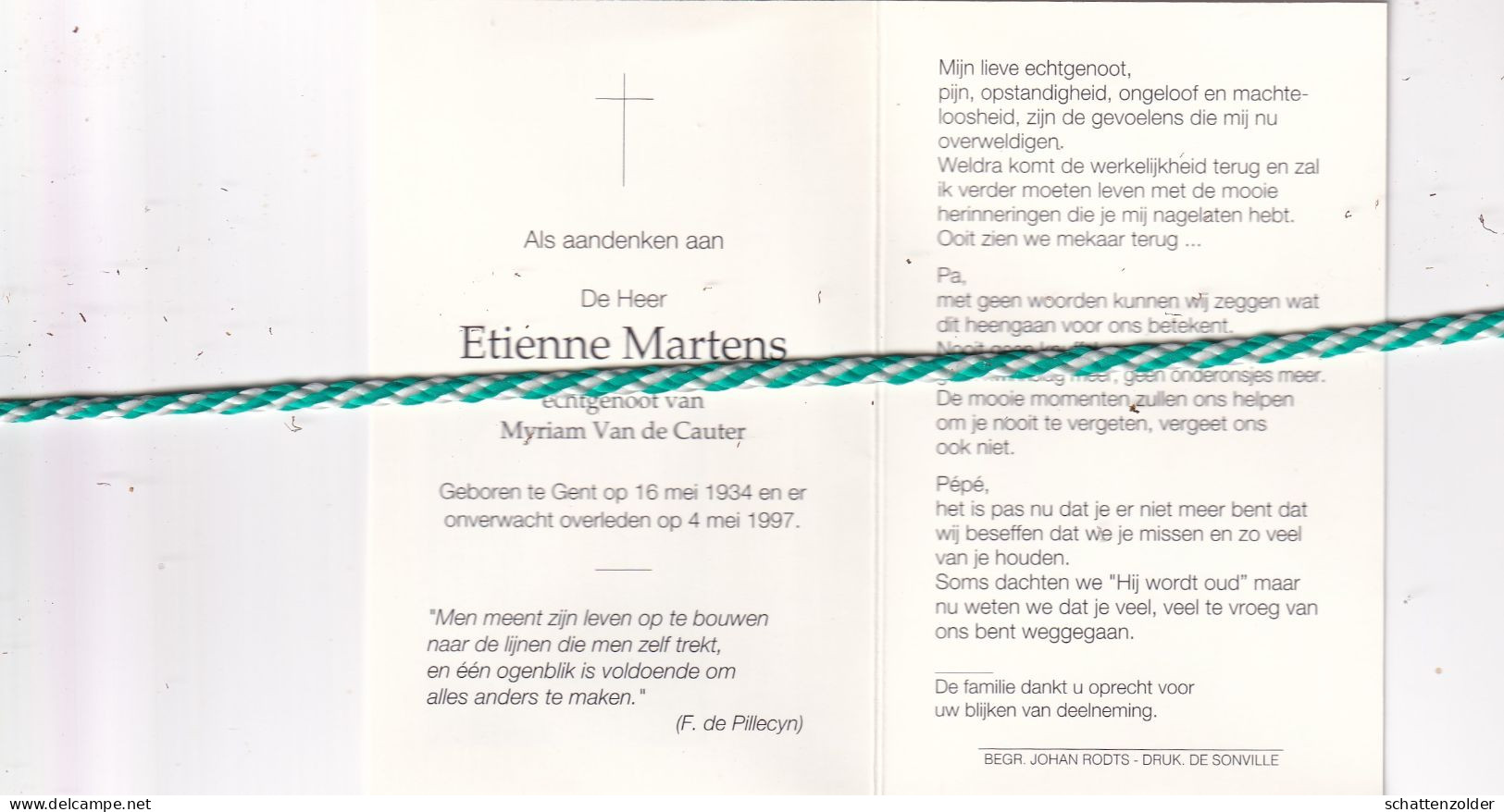 Etienne Martens-Van De Cauter, Gent 1934, 1997. Foto - Obituary Notices