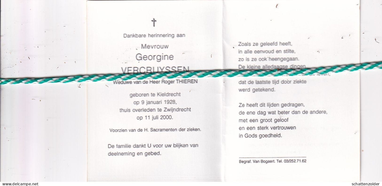 Georgine Vercruyssen-Thieren, Kieldrecht 1928, Zwijndrecht 2000. Foto - Todesanzeige